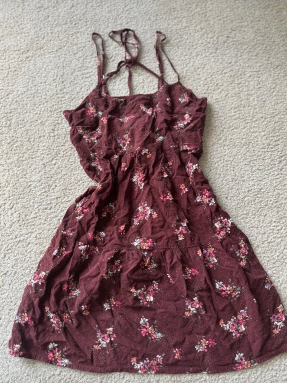Mimi Chica Burgundy Floral Tie-Strap Dress y2k casual sexy